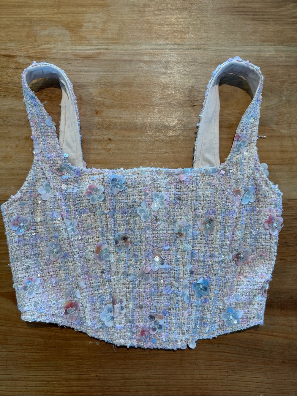 Altar’d State Ella Floral Sequin Tweed Corset Top XS $72